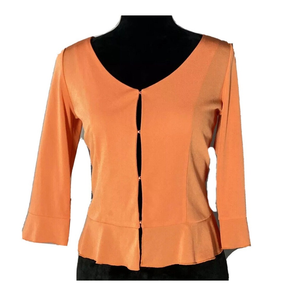 VTG Karl Lagerfeld Cardigan MED Peach Orange Jersey Knit 3/4 Sl Sexy‎ Top LN